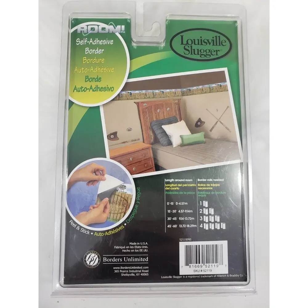 Louisville Slugger Adhesive Removable Wall Paper Baseball Nursery Boy Room Decor